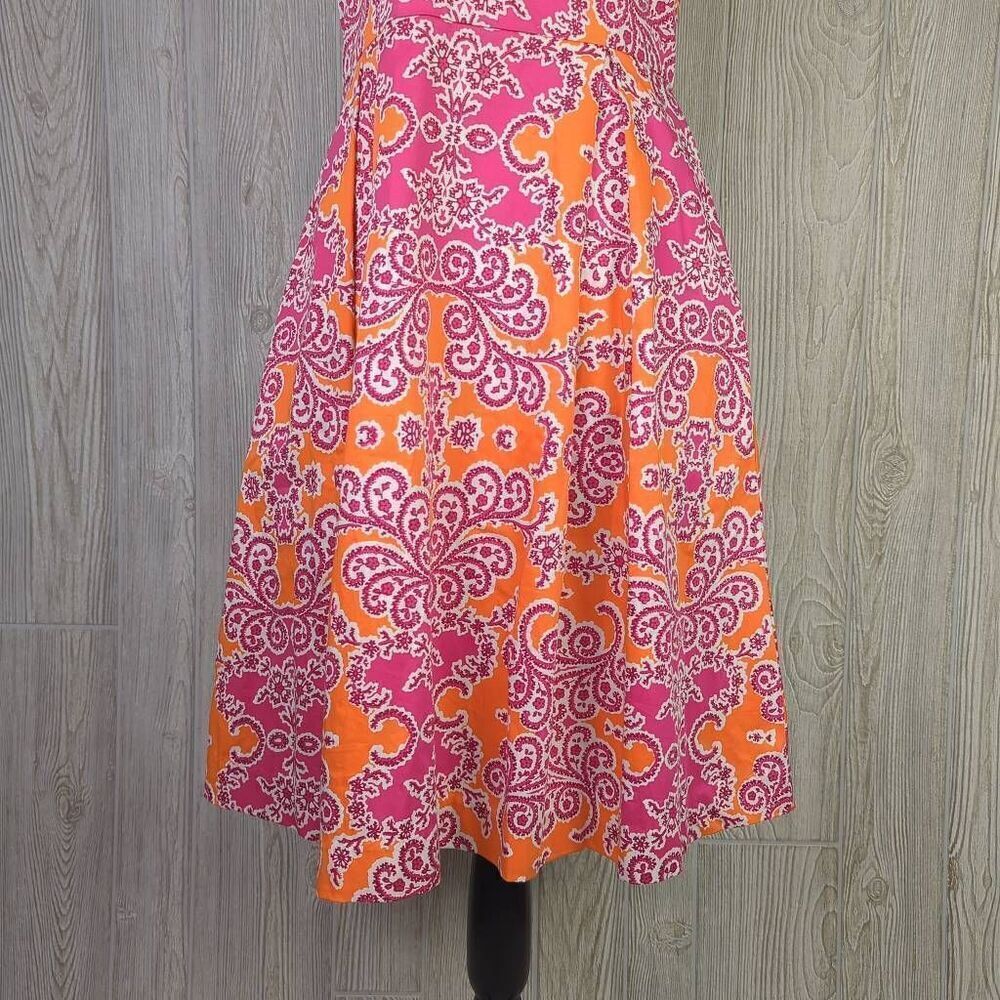 Holly & Whyte by Lindex Womens 10 Midi Dress Orange Pink Floral Sleeveless Flowy - Picture 3 of 11